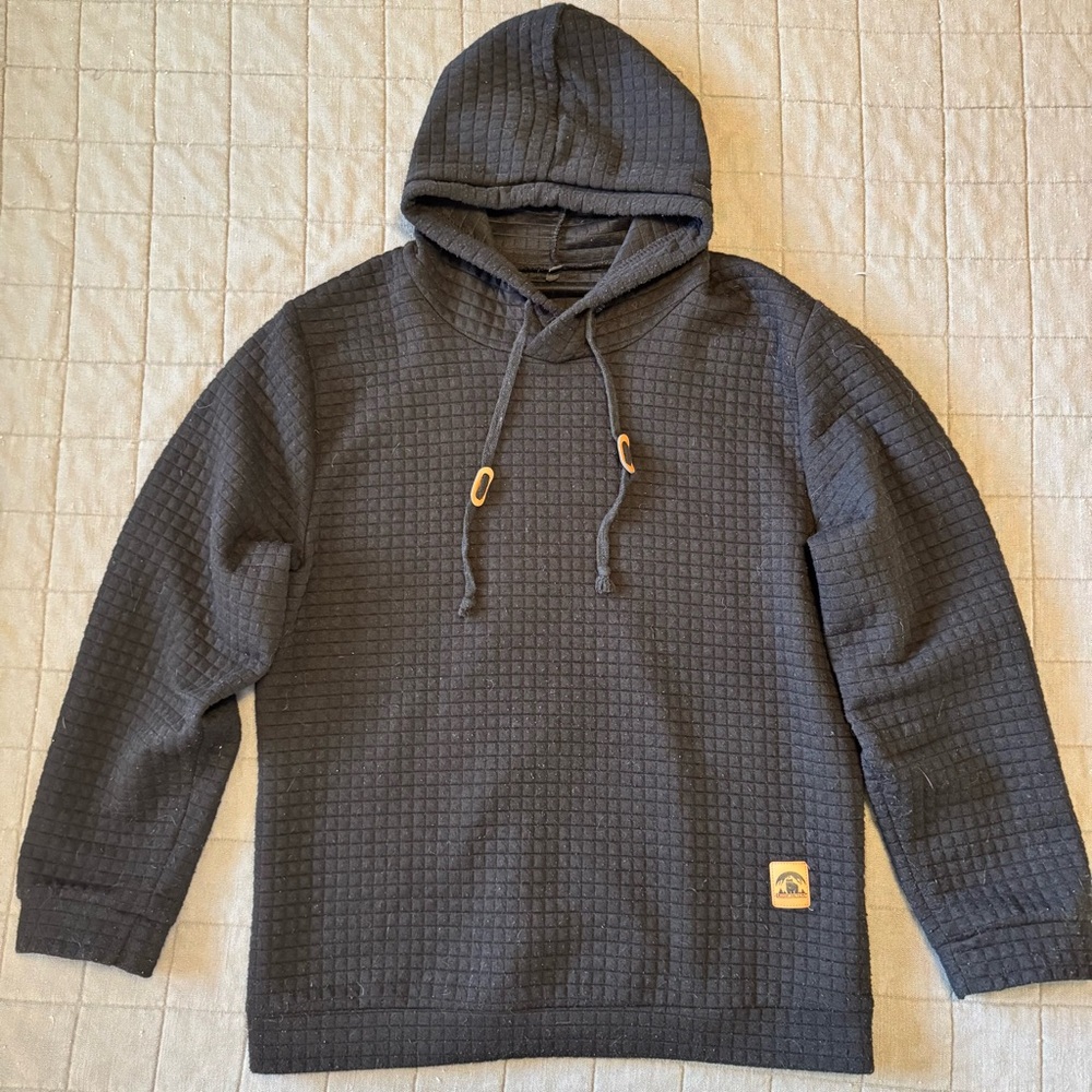 Textured Black Hooded Sweatshirt with Patch Detail Grizzly